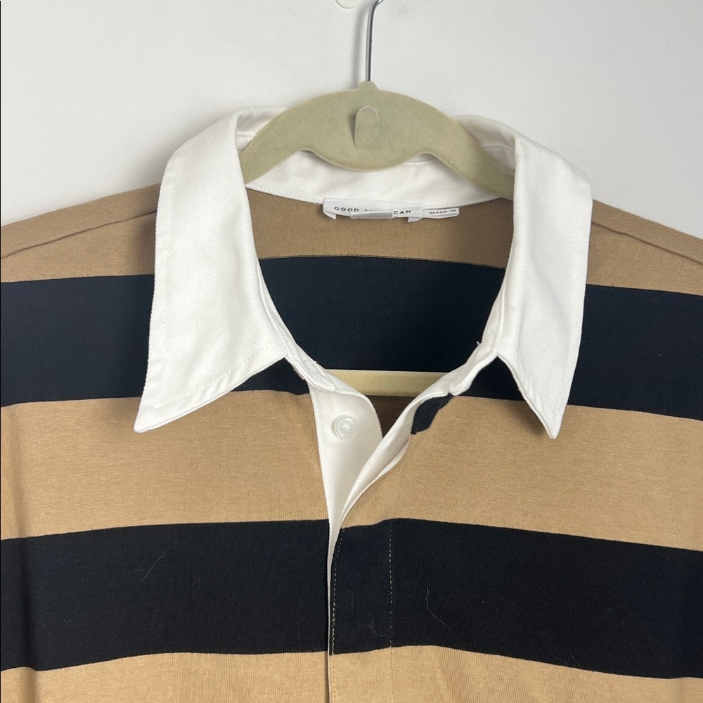 NEW Good American Medium Khaki And Black Rugby Stripe Jersey Polo Mini Dress - Picture 7 of 12